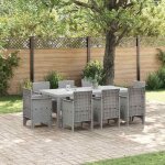 Vidaxl set de jardin 9 pi�ces pour 8 personnes en gris clair table dext�rieur avec coussins mobilier ...