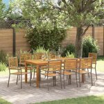 Vidaxl set de jardin 9 pices avec coussins table rectangulaire et 8 chaises empilables en mtal et rsine ...