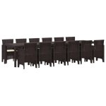 Vidaxl set de salle � manger de jardin 13 pi�ces en poly rotin brun table rectangulaire pour 12 personnes ...