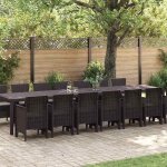 Vidaxl set de salle � manger jardin 15 pi�ces marron en poly rattan table rectangulaire 360 x 90 x 73 ...