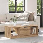 Vidaxl table basse ch�ne artisanal 100x50x36 cm avec �tag�re et rangement - style campagne