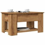 Vidaxl table basse ch�ne artisanal 79x49x41 cm bois ding�nierie table basse � dessus relevable table ...
