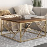 Vidaxl table basse dor acier inoxydable et bois de mlze massif 349950