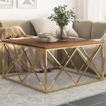 Vidaxl table basse dor acier inoxydable et bois de mlze massif 349982