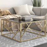 Vidaxl table basse dor acier inoxydable et verre tremp 349948
