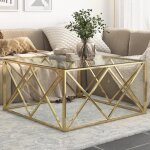 Vidaxl table basse dor acier inoxydable et verre tremp 349978
