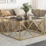Vidaxl table basse dor acier inoxydable et verre tremp 349980