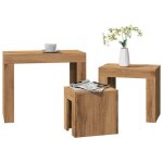 Vidaxl tables basses gigognes 3 pcs ch�ne artisanal bois ding�nierie table gigogne table gigogne moderne ...
