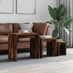 Vidaxl tables basses gigognes 3 pcs chêne fumé bois dingénierie 837824 Vidaxl tables basses gigognes 3 pcs chêne fumé bois dingénierie 837824