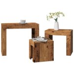 Vidaxl tables basses gigognes 3 pcs vieux bois bois dingnierie table gigogne table gigogne moderne ensemble ...