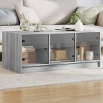 Vidaxl table basse avec portes en verre bout de canap� avec rangement table dappoint meuble de salon ...