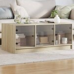 Vidaxl table basse avec portes en verre bout de canap� avec rangement table dappoint meuble de salon ...