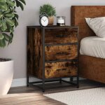 Vidaxl table de chevet ch�ne fum� 40x345x60cm bois ding�nierie m�tal table dappoint armoire de lit table ...