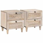 Vidaxl cabinet de chevet avec tiroir 2 pcs beige 40 x 33 x 46 cm table de nuit en acacia meuble rustique ...
