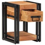 Vidaxl table de chevet moderne en bois dacacia massif avec pieds en fer noir et tiroir de rangement mobilier ...