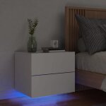 Vidaxl table de chevet murale avec lumi�res led armoire de nuit table de nuit armoire de chevet chambre ...