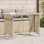 Vidaxl table de jardin avec dessus en verre beige 110x68x70 cm rotin table dext�rieur table � manger ...