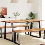 Vidaxl table  manger 160x80x75 cm bois dacacia solide  bord vif table table de cuisine table  manger ...
