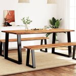 Vidaxl table � manger 180x90x75 cm bois dacacia solide � bord vif table table de cuisine table � manger ...