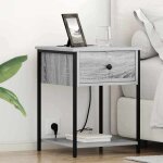 Vidaxl table de nuit grise en bois ding�nierie et acier 42 x 41 x 56 cm. avec une station de chargement ...