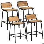 Vidaxl tabourets de bar lot de 4 bois massif manguier brut chaise chaise de bar de cuisine chaise de ...