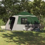 Vidaxl tente cabane 10 places 500�500�294 cm - polyester 185t pu vert et gris