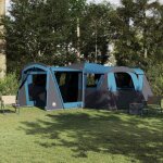 Vidaxl tente familiale camping 745�700�217 cm - polyester 185t pu double - toit porche bleu / gris