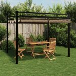 Vidaxl tonnelle de jardin avec toit r�tractable taupe 3x3 cm aluminium tonnelle de jardin tonnelle de ...