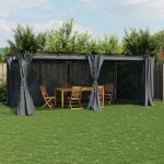 Vidaxl tonnelle avec rideaux anthracite 6x3 m acier tonnelle de jardin tonnelle de patio pavillon de ...