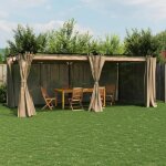 Vidaxl tonnelle avec rideaux taupe 6x3 m acier, tonnelle de jardin, tonnelle de patio, pavillon de jardin, ...