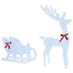 Vidaxl tra�neau tir� par un renne blanc froid 70 x 26 x 128. 5 cm figurine de renne led d�coration moderne ...