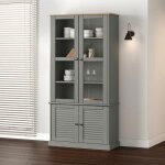 Vidaxl vitrine en verre vigo gris 85x35x170 cm bois massif de pin 353195