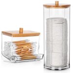 Vilde lot de 2 boite de rangement pour salle de bain pour coton et coton - tige - couvercles en bambou ... Vilde lot de 2 boite de rangement pour salle de bain pour coton et coton - tige - couvercles en bambou ...