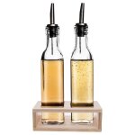 Vilde lot de 2 bouteille � huile et vinaigre - bouteille avec distributeur en verre avec support en bois ...