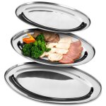 Vilde lot de 3 plateaux ovales en acier inoxydable - finition brillante - id�al pour snacks et repas ...