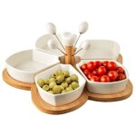 Vilde lot de 5 bols en porcelaine - avec plateau en bambou - idal pour apritifs sauces et dips - pratique ...