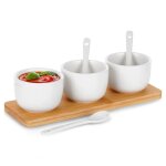 Vilde lot de 7 bols  apritif - en cramique avec cuillres sur plateau en bambou - idal pour snacks ...