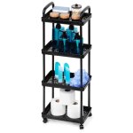 Vilde biblioth�que mobile 4 niveaux sur roulettes - plastique noir durable - rangement pratique pour ...