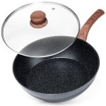 Poêle à frire - vilde - black&wood - 28 cm - aluminium - couvercle en verre - antiadhésif granit Poêle à frire - vilde - black&wood - 28 cm - aluminium - couvercle en verre - antiadhésif granit