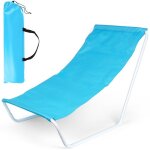 Vilde chaise longue plage pliable - structure mtallique blanche tissu polyester bleu sac de transport ...