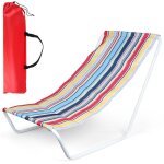 Vilde chaise longue plage pliable - structure mtallique blanche tissu polyester ray sac de transport ...
