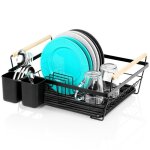 Vilde �gouttoir � vaisselle 45x33x18 cm - m�tal inoxydable noir - poign�es en bois - grande capacit�