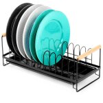 Vilde Égouttoir à vaisselle compact style industriel - pour 10 assiettes métal noir mat poignées en bois ... Vilde Égouttoir à vaisselle compact style industriel - pour 10 assiettes métal noir mat poignées en bois ...