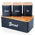 Vilde ensemble bote  pain et 3 rcipients de cuisine - mtal noir mat et bois de bambou - design moderne ...