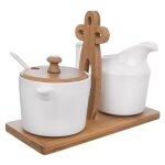 Vilde ensemble crémier et sucrier 3 pièces - porcelaine blanche support en bambou design classique facile ... Vilde ensemble crémier et sucrier 3 pièces - porcelaine blanche support en bambou design classique facile ...