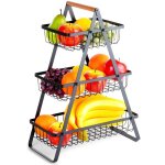 Vilde panier à fruits 3 Étages - métal noir mat avec poignée en bois - design tendance style industriel ... Vilde panier à fruits 3 Étages - métal noir mat avec poignée en bois - design tendance style industriel ...