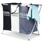 Vilde panier  linge 105l - 3 compartiments colors - pliable avec poignes - design moderne et durable ...