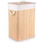 Vilde panier  linge en bambou 70l - double compartiment couvercle amovible poignes en corde - lgant ...