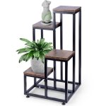 Vilde porte plante 4 niveaux 69 cm - Étagère à fleurs - métal noir et mdf effet bois - stable pour intérieur ... Vilde porte plante 4 niveaux 69 cm - Étagère à fleurs - métal noir et mdf effet bois - stable pour intérieur ...