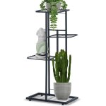 Vilde porte plante 4 niveaux - 80 cm �tag�re � fleurs - id�al pour d�corations - m�tal noir mat